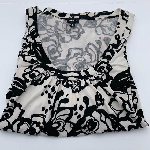 Rafaella Blouse Women's Medium Black & White Allover Print Cinched Waist Stretch - Picture 7 of 9